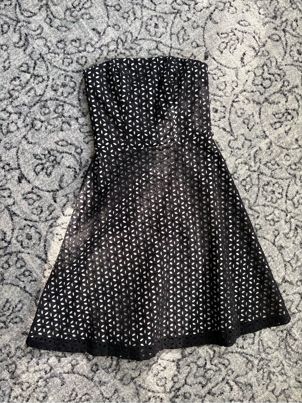 White House Black Market Black Strapless Eyelet Fit-and-Flare Dress